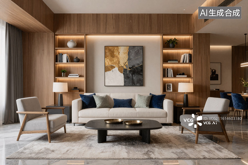 【AI数字艺术】现代简约客厅设计展示图片素材