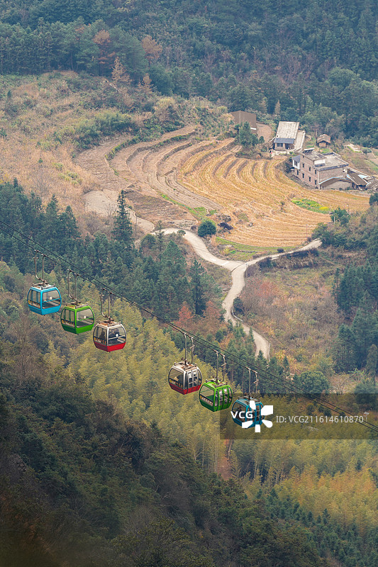 清远金子山缆车与梯田风光图片素材