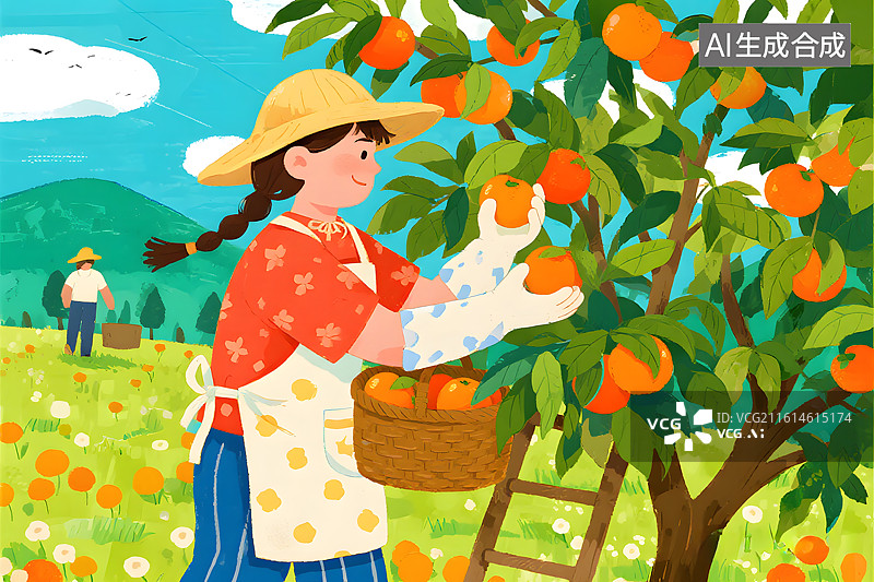 【AI数字艺术】丰收果园采摘忙图片素材