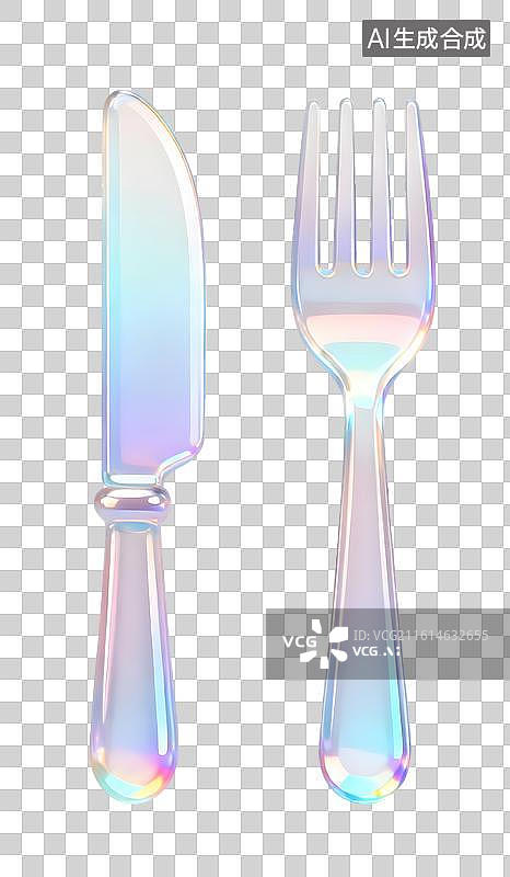 【AI数字艺术】AIGC：3D餐具刀叉，果冻风格，免抠图形图片素材
