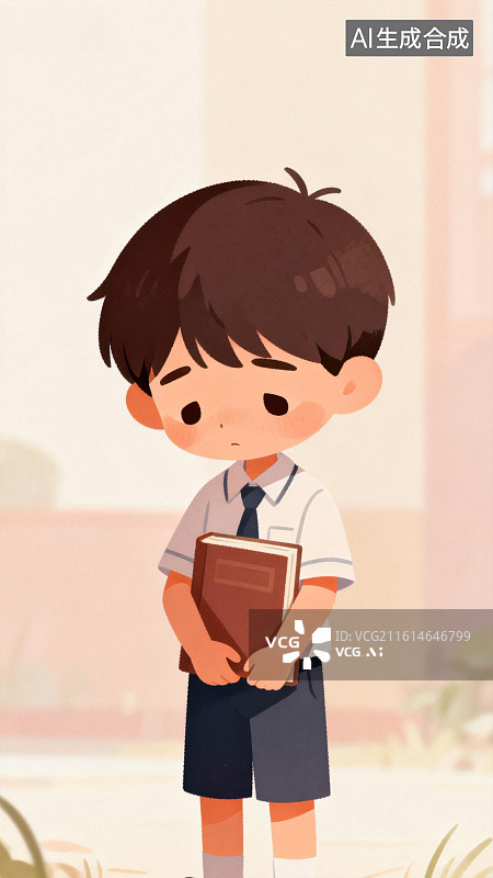 【AI数字艺术】男孩手持书本站立图片素材