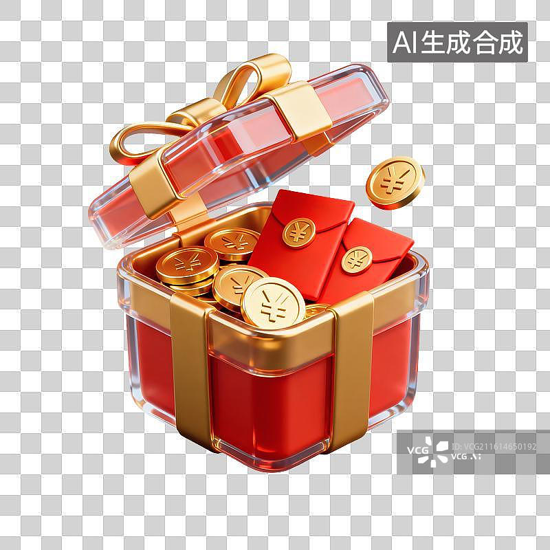 【AI数字艺术】3D卡通礼物盒—红包与金币图片素材