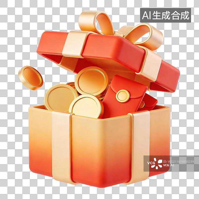 【AI数字艺术】3D卡通礼物盒—红包与金币图片素材