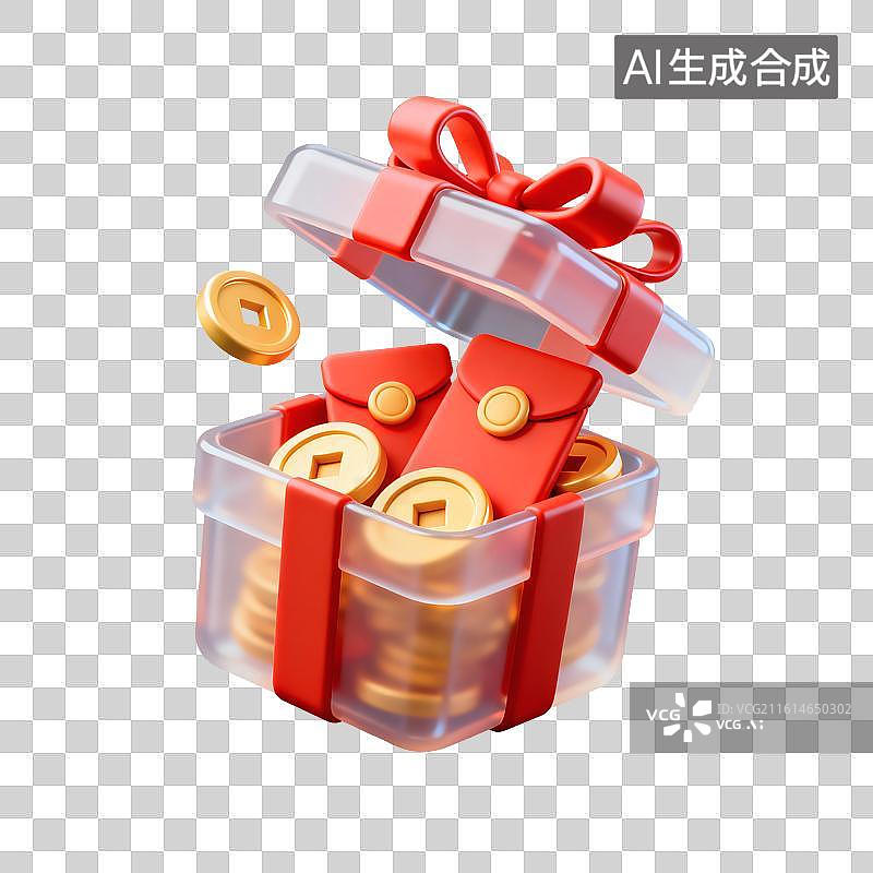 【AI数字艺术】3D卡通礼物盒—红包与金币图片素材