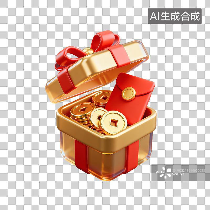 【AI数字艺术】3D卡通礼物盒—红包与金币图片素材