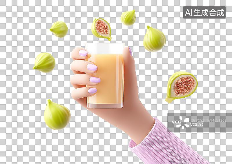 【AI数字艺术】手上拿着一杯无花果汁图片素材