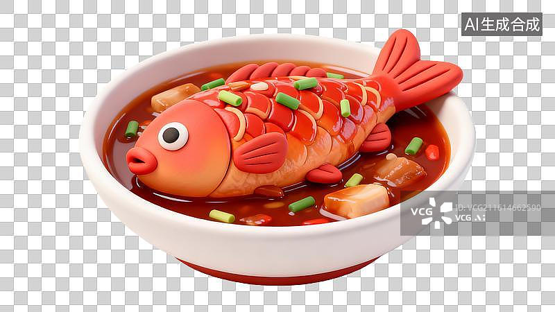 【AI数字艺术】卡通红烧鱼模型 趣味美食鱼造型图片素材