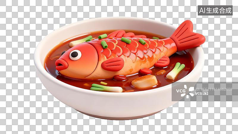 【AI数字艺术】卡通红烧鱼模型 趣味美食鱼造型图片素材