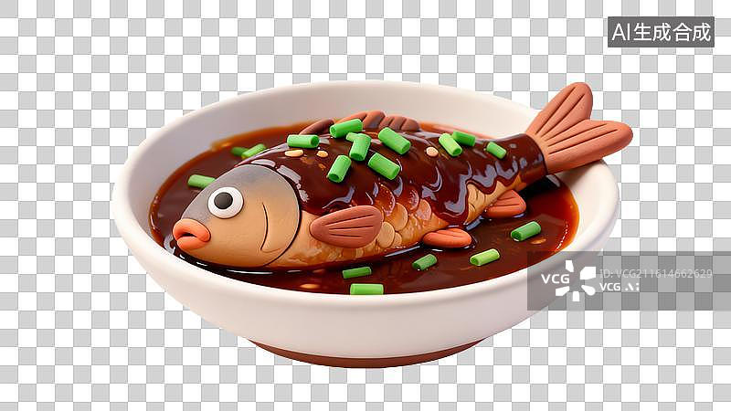 【AI数字艺术】卡通红烧鱼模型 趣味美食鱼造型图片素材
