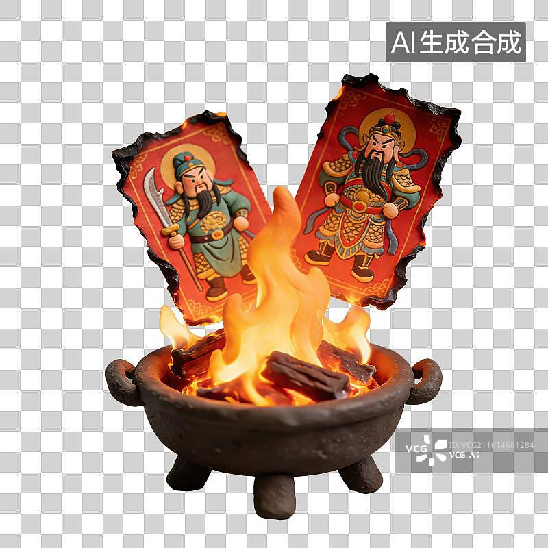 【AI数字艺术】3D粘土风农历正月初三烧门神元素图片素材