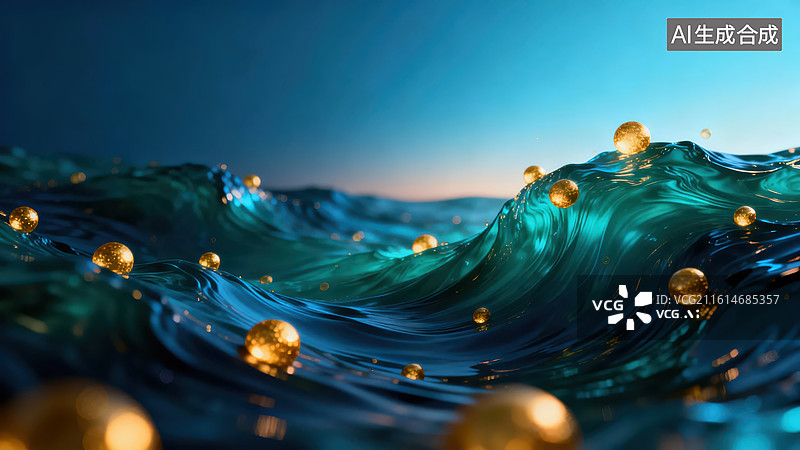 【AI数字艺术】波浪中的金色光点图片素材