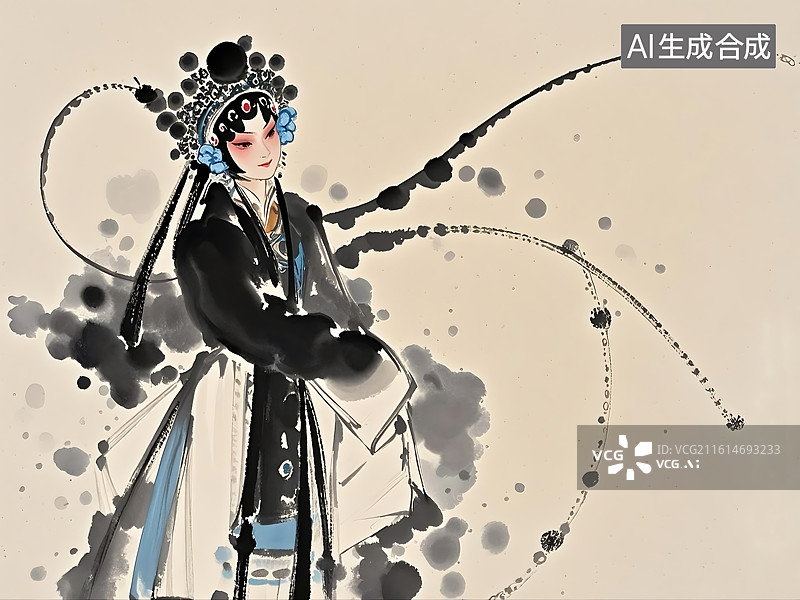 【AI数字艺术】水墨风格京剧人物插画图片素材