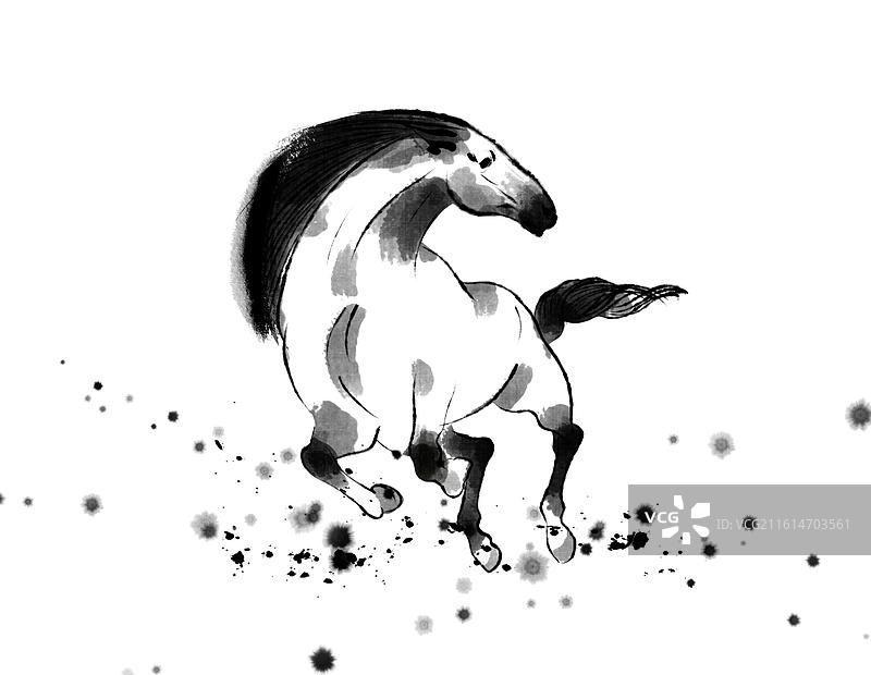 2026年新年新春马年十二生肖中国风新中式古风古典传统文化中国画水墨马匹奔跑手绘插画图片素材