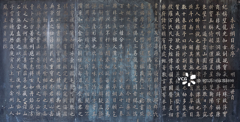 湖北省黄冈市蕲春县李时珍纪念馆石雕中草药《本草纲目原序》明代王世贞图片素材