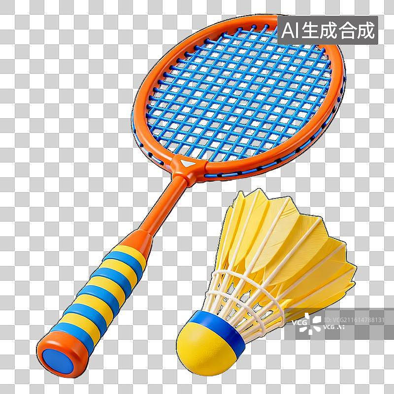 【AI数字艺术】橙蓝相间羽毛球拍配黄色羽毛球图片素材