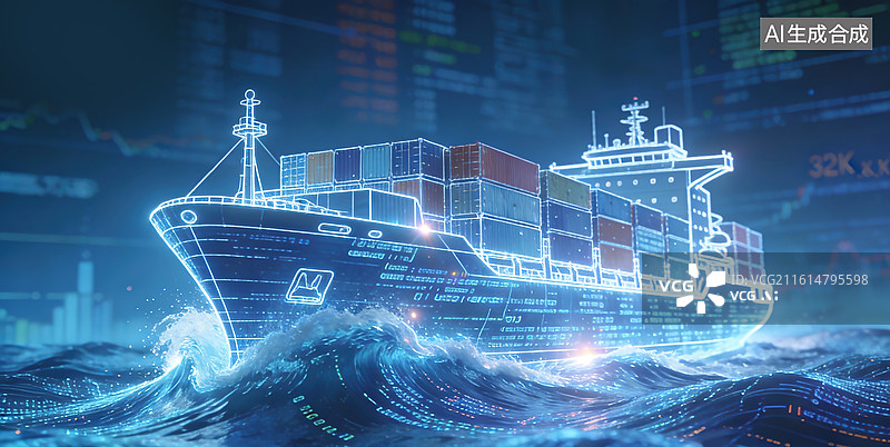 【AI数字艺术】数字巨轮：驶向数据之海图片素材