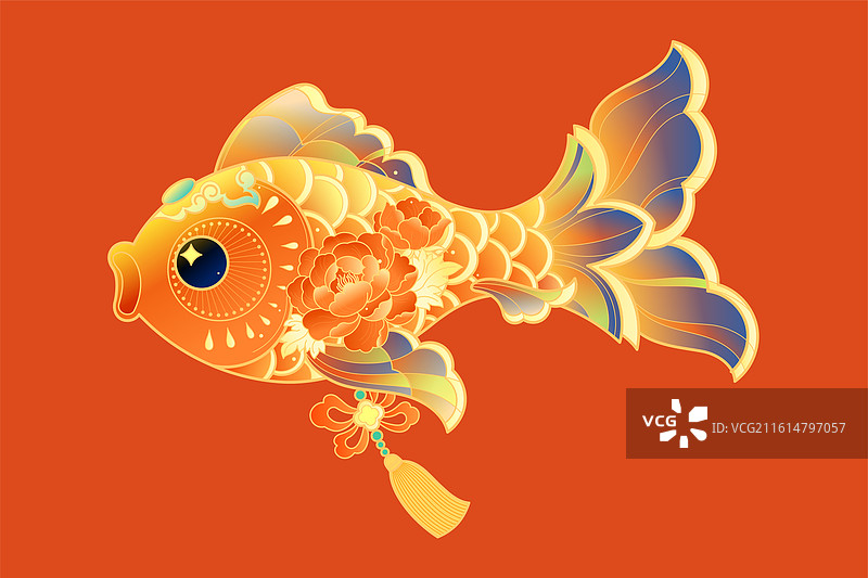 春节元宵节牡丹纹鲤鱼灯锦鲤国潮纹样插画图片素材