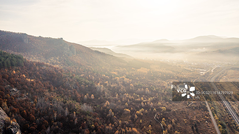大兴安岭秋天航拍风光自然日出秋天原始森林巴林图片素材