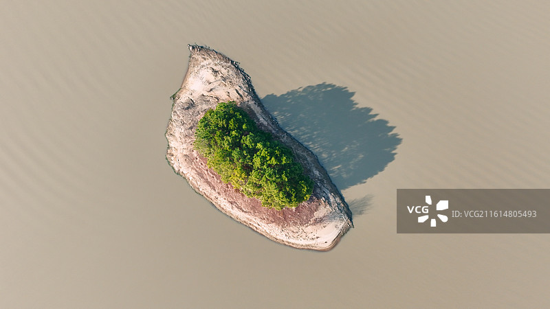 牛车河水库里面的沙洲与树木图片素材