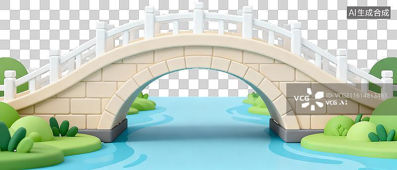 【AI数字艺术】中式石拱简约风园林建筑场景图片素材