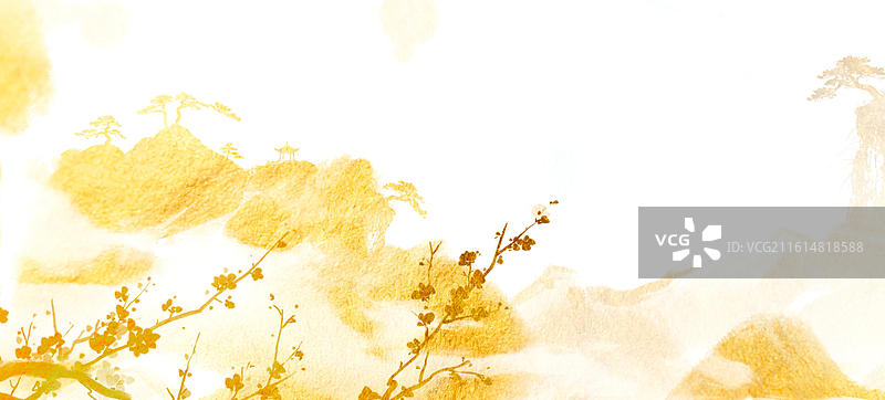 金色 肌理 山水 风景 插画 背景 华丽 中国风图片素材