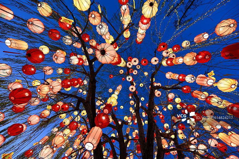 南京秦淮灯会老门东灯展：树上灯笼的光影美学图片素材