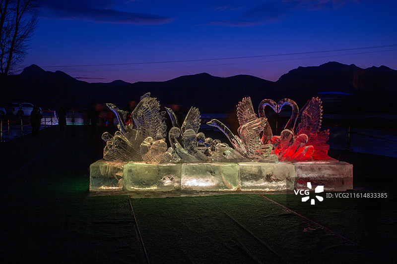 北票龙潭水库冰灯图片素材