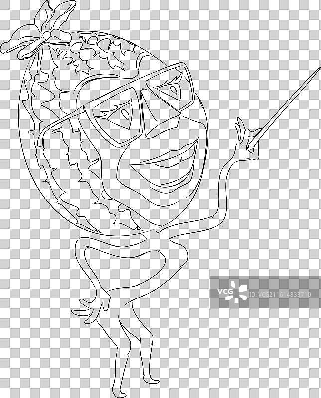 戴眼镜的卡通西瓜线条画图片素材