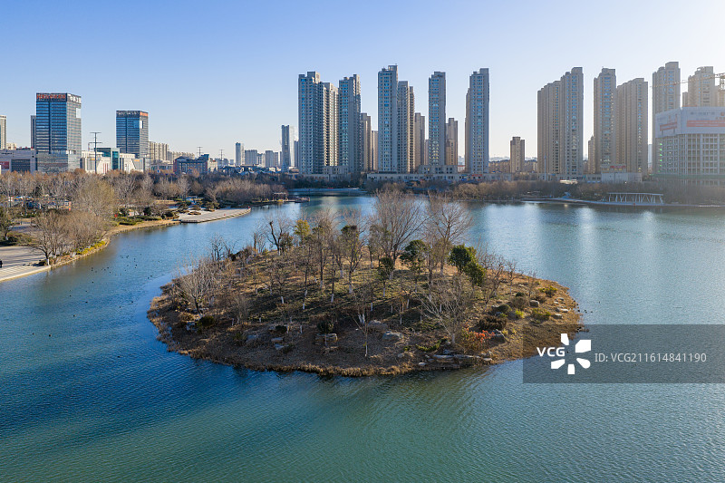 航拍济南小清河与云锦湖公园图片素材