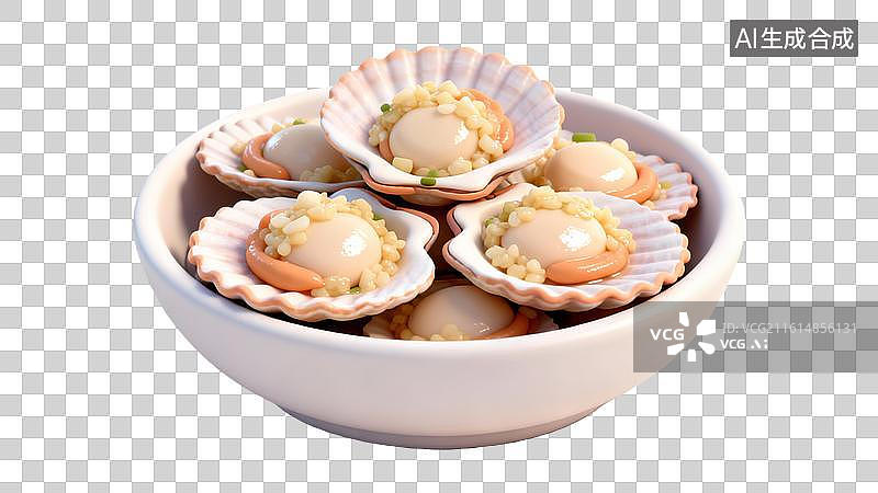 【AI数字艺术】蒜蓉粉丝蒸扇贝 海鲜美食蒜蓉扇贝图片素材