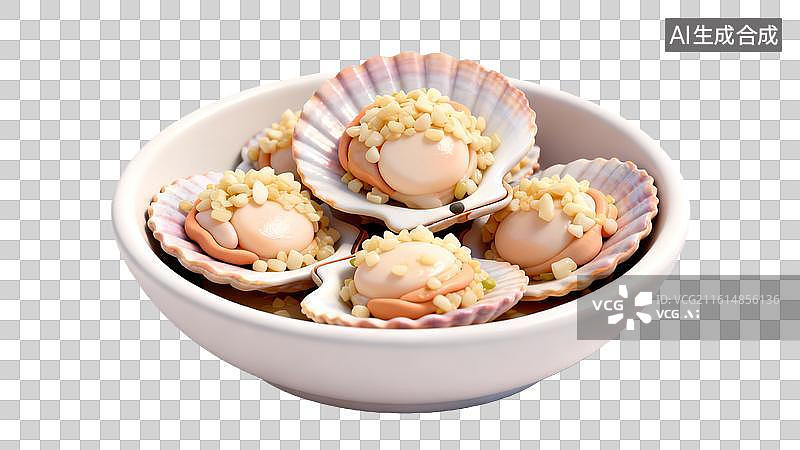 【AI数字艺术】蒜蓉粉丝蒸扇贝 海鲜美食蒜蓉扇贝图片素材