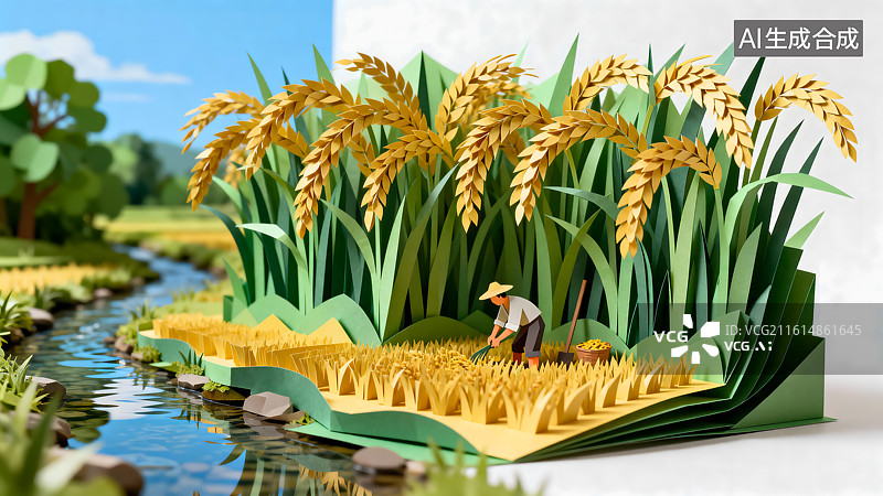 【AI数字艺术】水稻丰收插画图片素材