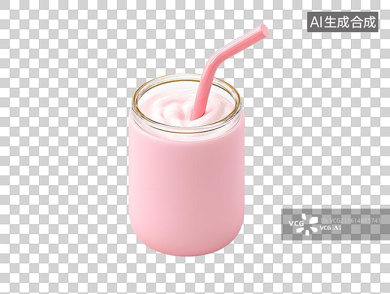 【AI数字艺术】一杯粉红色卡通奶茶图片素材