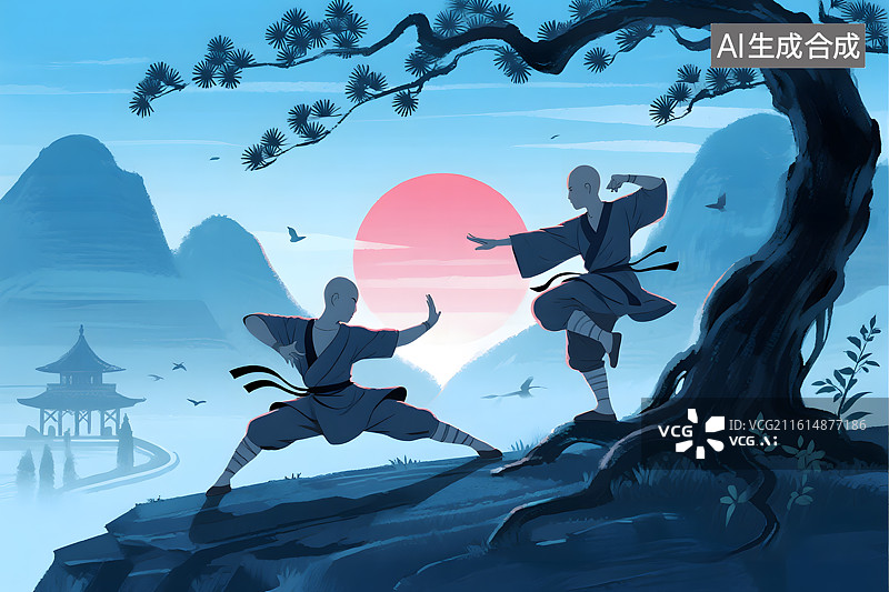 【AI数字艺术】武术禅意山水图图片素材