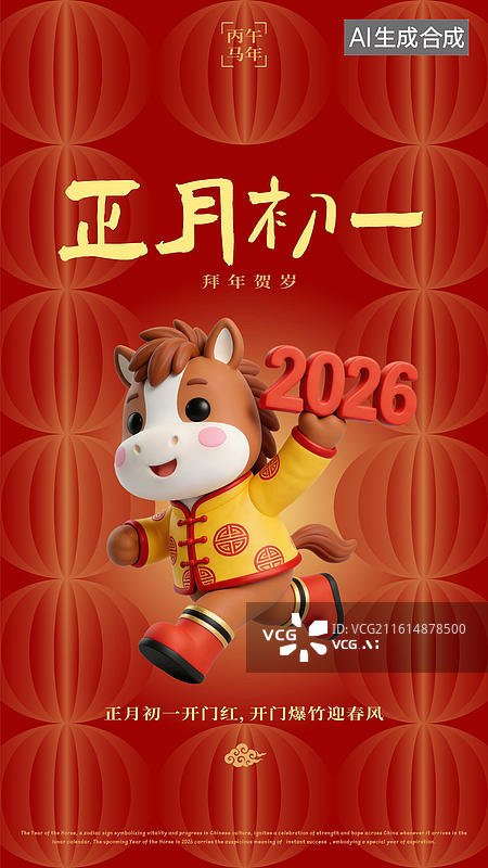 【AI数字艺术】农历正月初一拜大年串门送礼穿新衣春节过年习俗海报图片素材