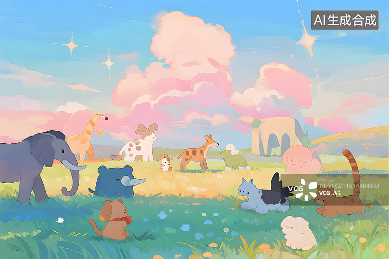 【AI数字艺术】卡通动物乐园图案图片素材