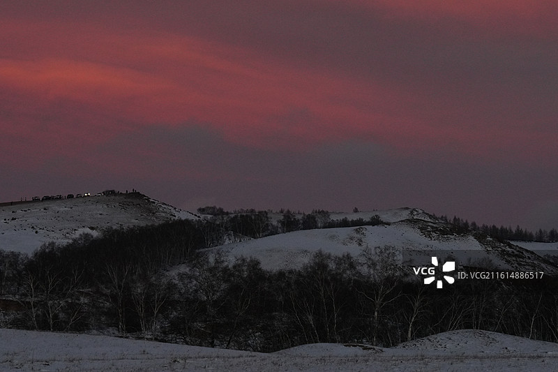 内蒙古 落日 晚霞 紫色 天空 乌兰布统图片素材
