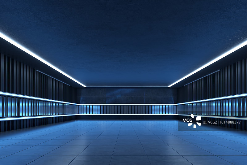 未来感蓝色走廊空间图片素材