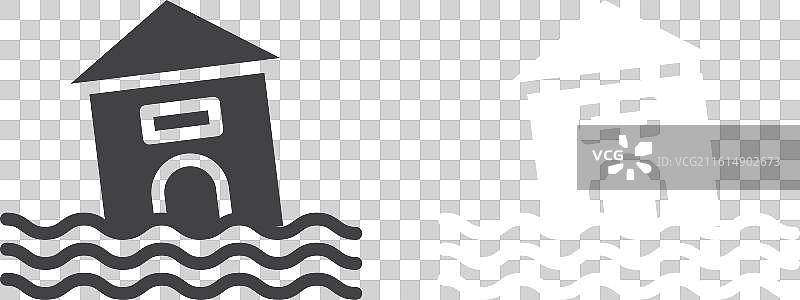 被淹没的房屋图标细线集图片素材