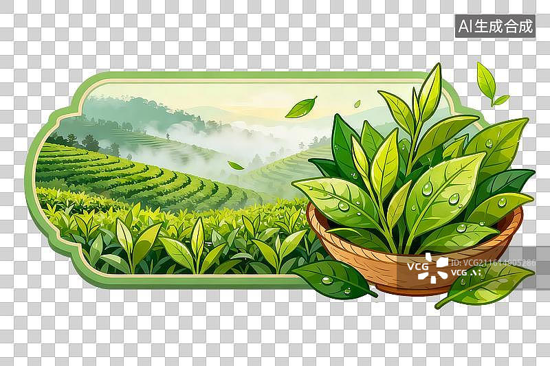 【AI数字艺术】翠绿茶园茶叶免抠元素图片素材