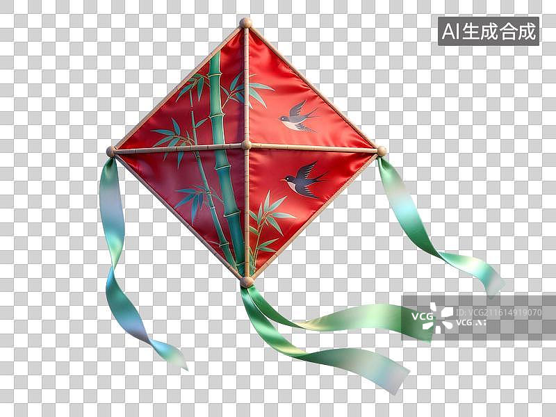 【AI数字艺术】红色竹鸟图案风筝图片素材