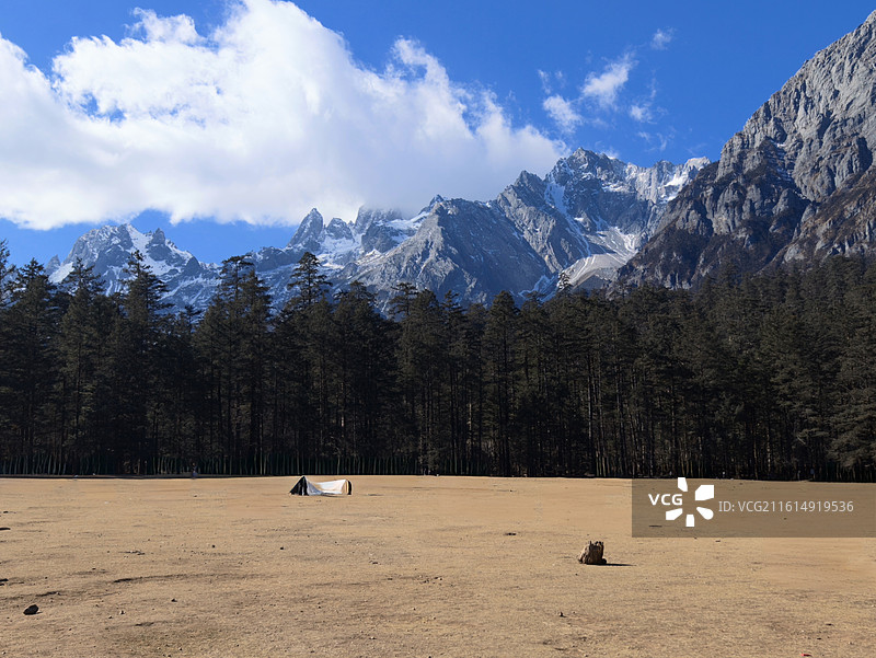 云南玉龙雪山云杉坪的自然风光图片素材