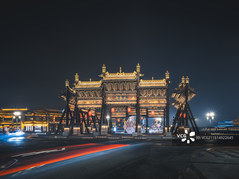 大同鼓楼，四牌楼，钟楼城市建筑夜景风光图片素材