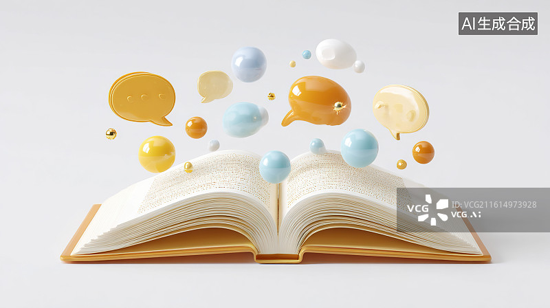 【AI数字艺术】3D 风格彩色几何元素与书籍放大镜组合图片素材
