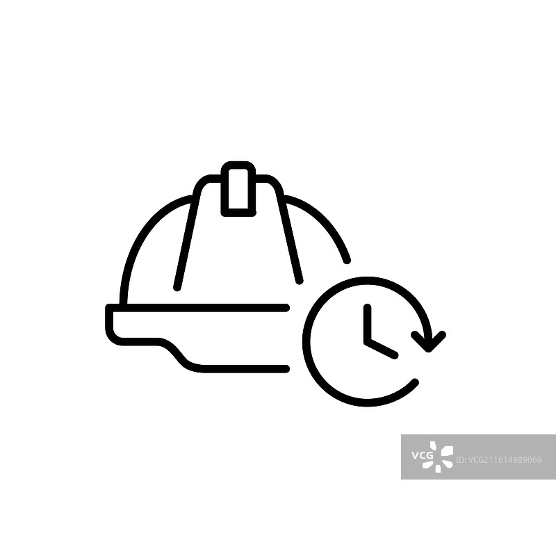 施工安全帽和时钟，象征着有效的时间管理图片素材