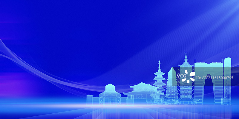 苏州城市建筑现代科技蓝色渐变插画图片素材
