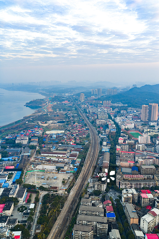 航拍湖南株洲市渌口区城市日出风光图片素材