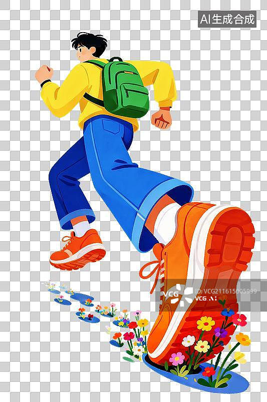 【AI数字艺术】运动男孩度假踏青户外休闲插画图片素材