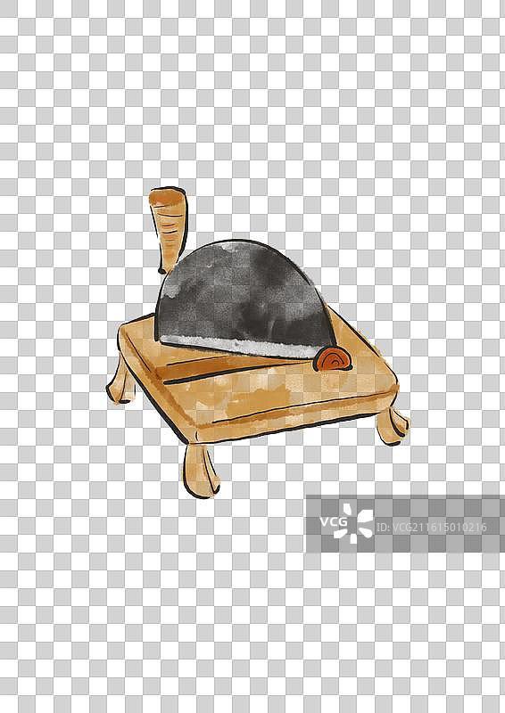 水墨风中医药器具主题插画元素-切药刀图片素材