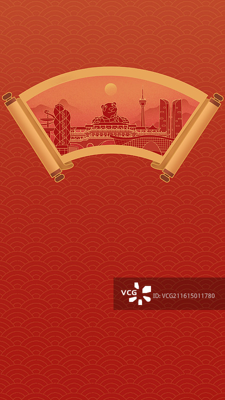 成都中国风画卷古典卷轴书卷手绘城市建筑图片素材